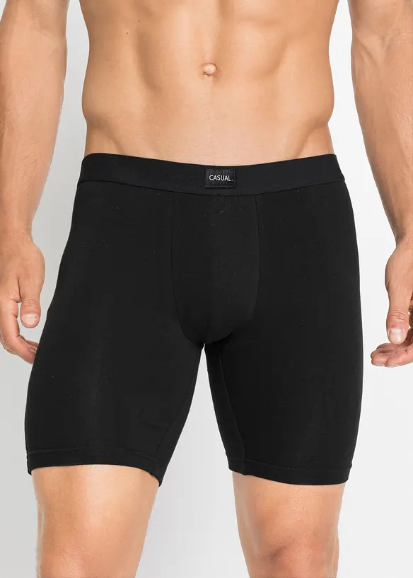 Lange Boxershorts eng mit Baumwolle (2er Pack) in schwarz von vorne - bonprix