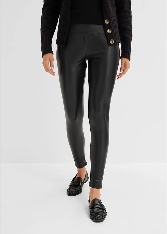 Lederimitat-Leggings mit Thermo Funktion in schwarz von vorne - bonprix