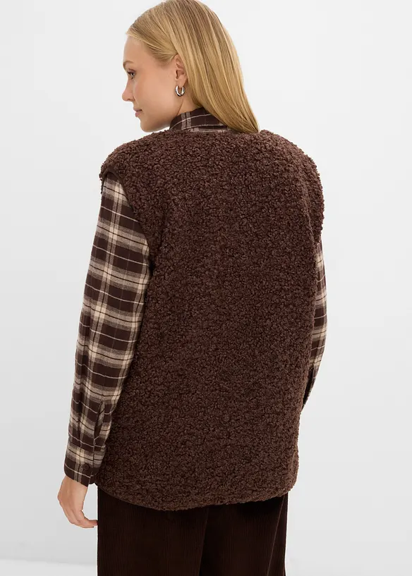 Teddy-Weste in braun von hinten (im Anschnitt) - bonprix