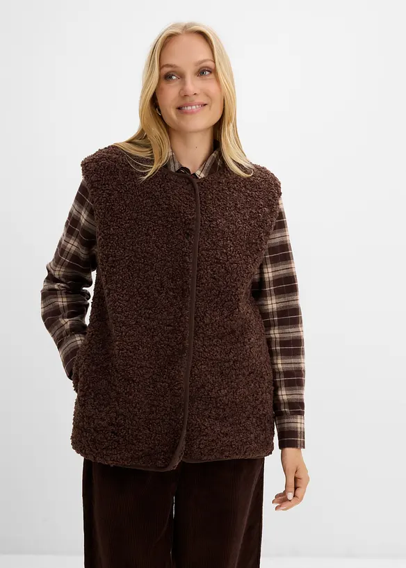 Teddy-Weste in braun von vorne (im Anschnitt) - bonprix
