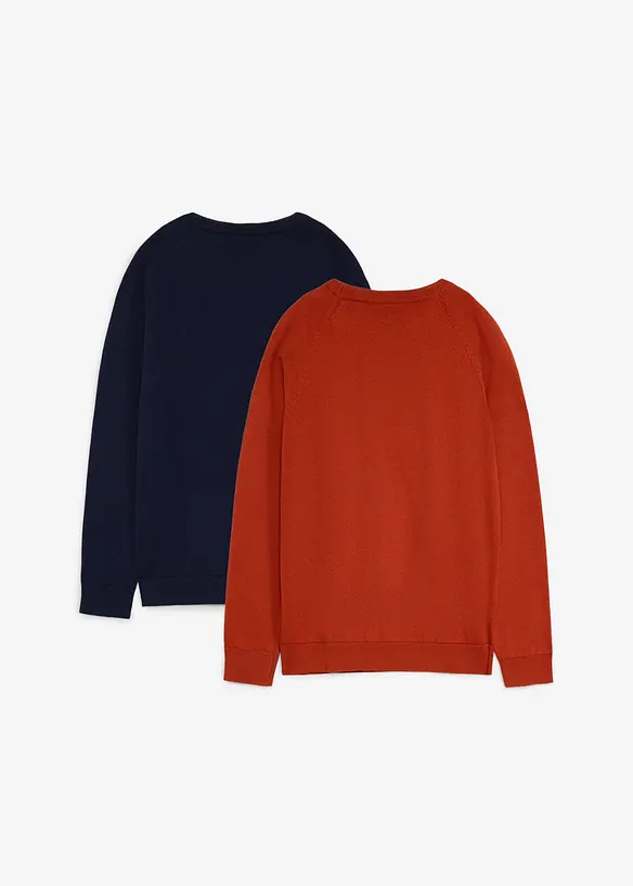 Feinstrickpullover aus reiner Baumwolle (2er Pack) in blau von hinten - bonprix