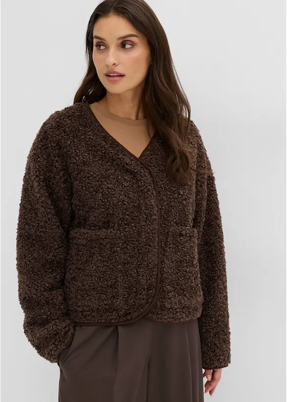 Leicht gefütterte Teddy-Jacke in braun von vorne (im Anschnitt) - bonprix