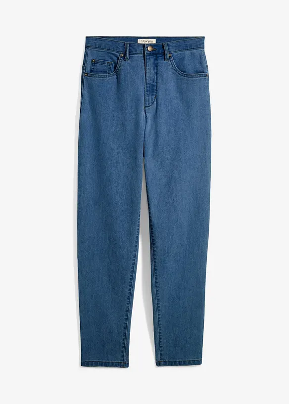 Mom Jeans High Waist, Stretch in blau von vorne - bonprix Mom Jeans High Waist, Stretch in blau von vorne - bonprix
