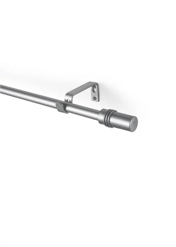 Gardinenstange mit Endstück Zylinder in silber von vorne - bonprix