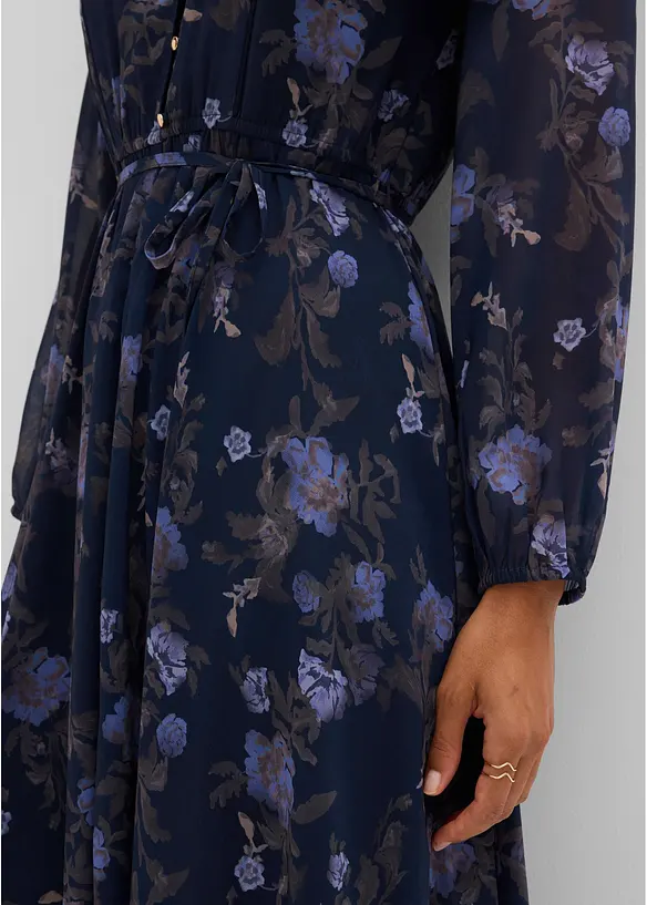 Midi-Chiffonkleid in blau von hinten (Totalaufnahme) - bonprix Midi-Chiffonkleid in blau von hinten (Totalaufnahme) - bonprix