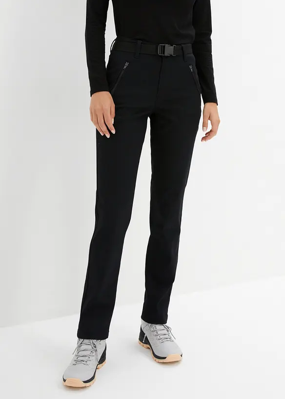 Wasserabweisende Funktionshose aus Stretch-Twill mit Gürtel in schwarz von vorne - bonprix