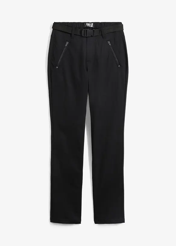 Wasserabweisende Funktionshose aus Stretch-Twill mit Gürtel in schwarz von vorne - bonprix