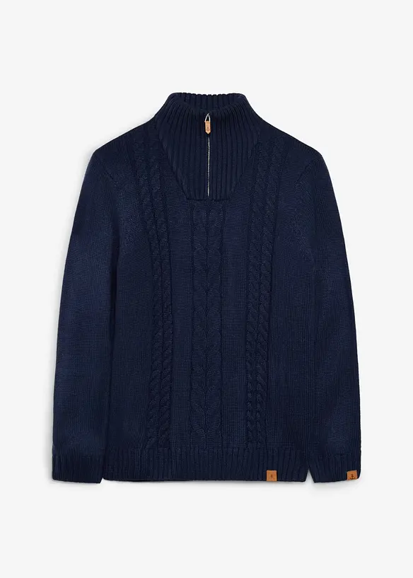Troyer mit Zopfmuster in blau von vorne - bonprix