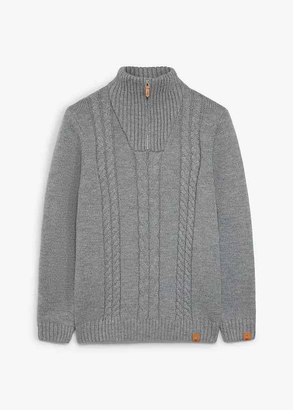 Troyer mit Zopfmuster in grau von vorne - bonprix
