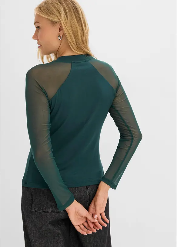 Langarmshirt aus softem Viskose-Mis in grün von hinten (im Anschnitt) - bonprix