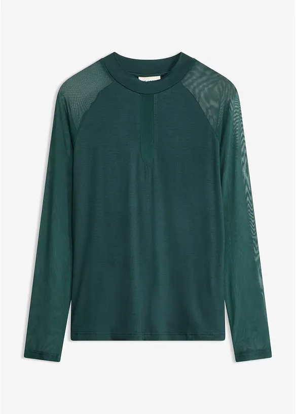 Langarmshirt aus softem Viskose-Mis in grün von vorne - bonprix