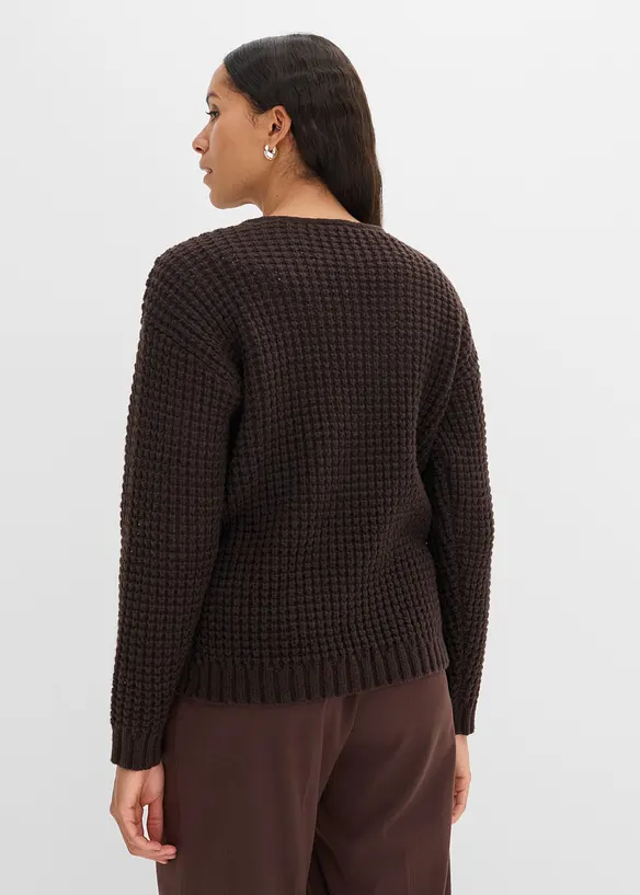 Grobstrick-Pullover mit Reißverschluss-Detail in braun von hinten (im Anschnitt) - bonprix Grobstrick-Pullover mit Reißverschluss-Detail in braun von hinten (im Anschnitt) - bonprix