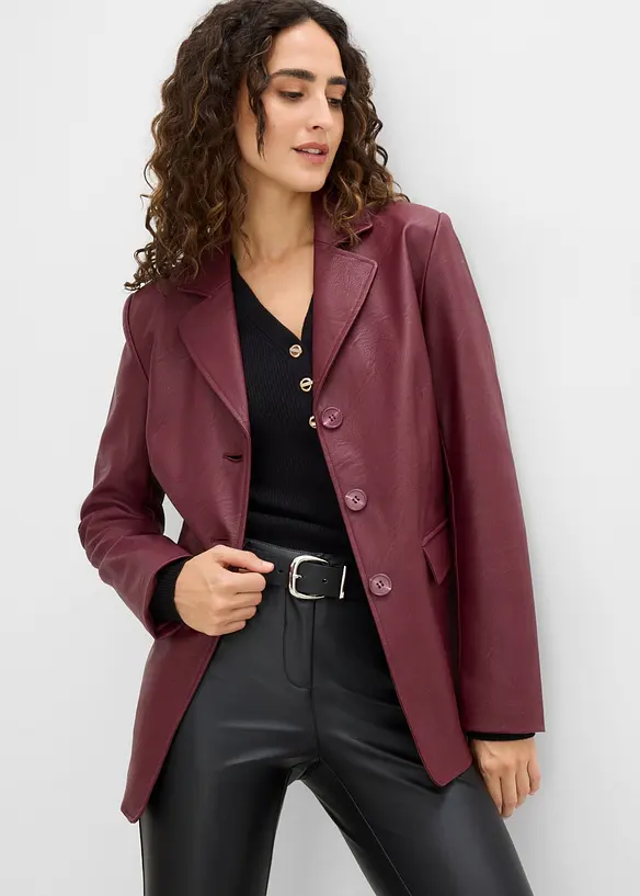 Lederimitat-Longblazer in rot von vorne (im Anschnitt) - bonprix Lederimitat-Longblazer in rot von vorne (im Anschnitt) - bonprix