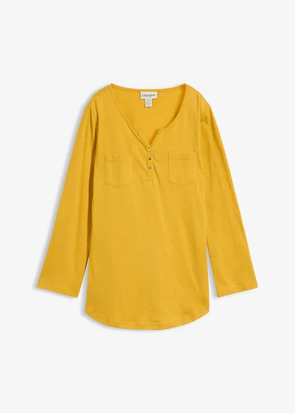 Baumwoll-Henleyshirt mit Knopfleiste in gelb von vorne - bonprix Baumwoll-Henleyshirt mit Knopfleiste in gelb von vorne - bonprix