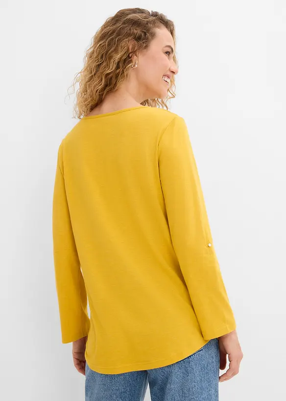 Baumwoll-Henleyshirt mit Knopfleiste in gelb von hinten (im Anschnitt) - bonprix Baumwoll-Henleyshirt mit Knopfleiste in gelb von hinten (im Anschnitt) - bonprix