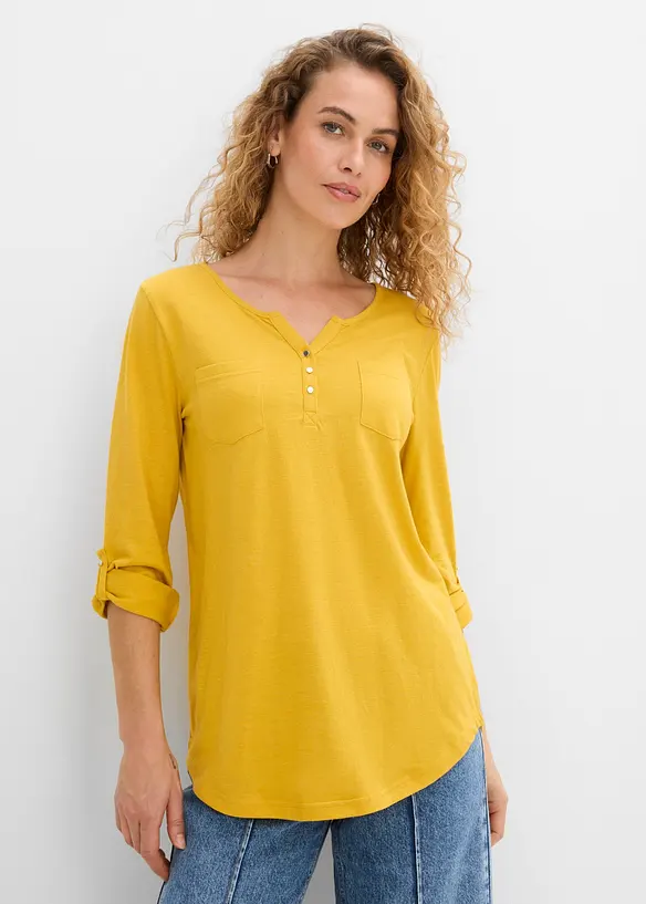 Baumwoll-Henleyshirt mit Knopfleiste in gelb von vorne (im Anschnitt) - bonprix Baumwoll-Henleyshirt mit Knopfleiste in gelb von vorne (im Anschnitt) - bonprix