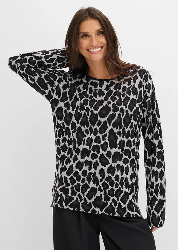 Feinstrickpullover mit Jacquardmuster in grau von vorne (im Anschnitt) - bonprix Feinstrickpullover mit Jacquardmuster in grau von vorne (im Anschnitt) - bonprix