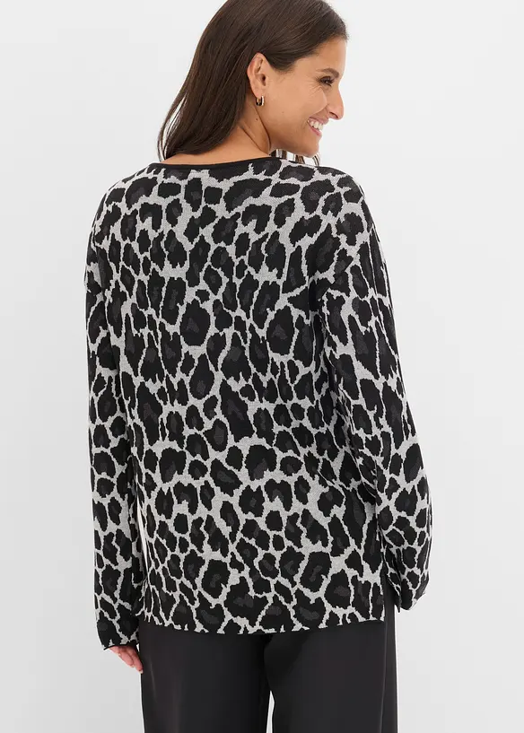 Feinstrickpullover mit Jacquardmuster in grau von hinten (im Anschnitt) - bonprix Feinstrickpullover mit Jacquardmuster in grau von hinten (im Anschnitt) - bonprix