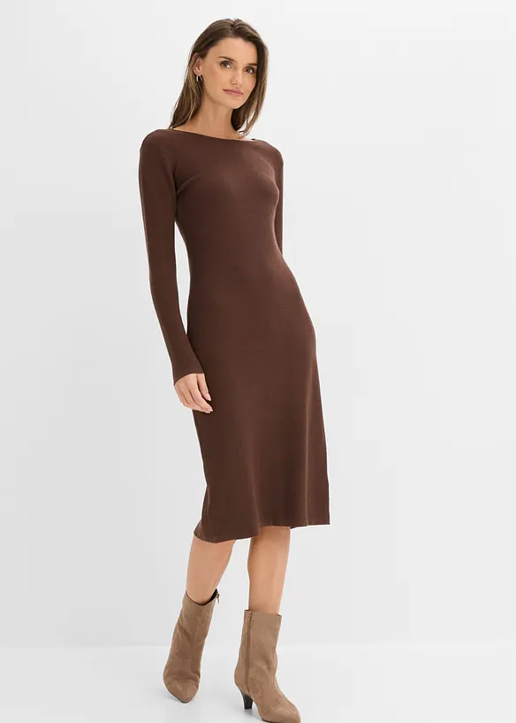 Strickkleid aus Viskose-Mix in braun von vorne (Totalaufnahme) - bonprix Strickkleid aus Viskose-Mix in braun von vorne (Totalaufnahme) - bonprix