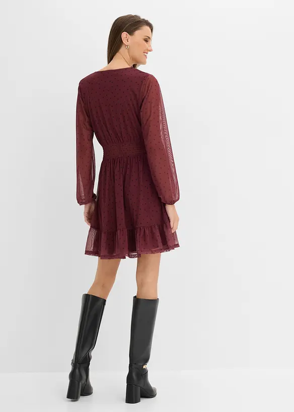 Midikleid mit gesmokter Taille und Allover-Print in rot von hinten (Totalaufnahme) - bonprix