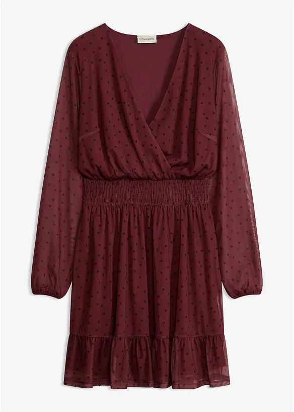 Midikleid mit gesmokter Taille und Allover-Print in rot von vorne - bonprix