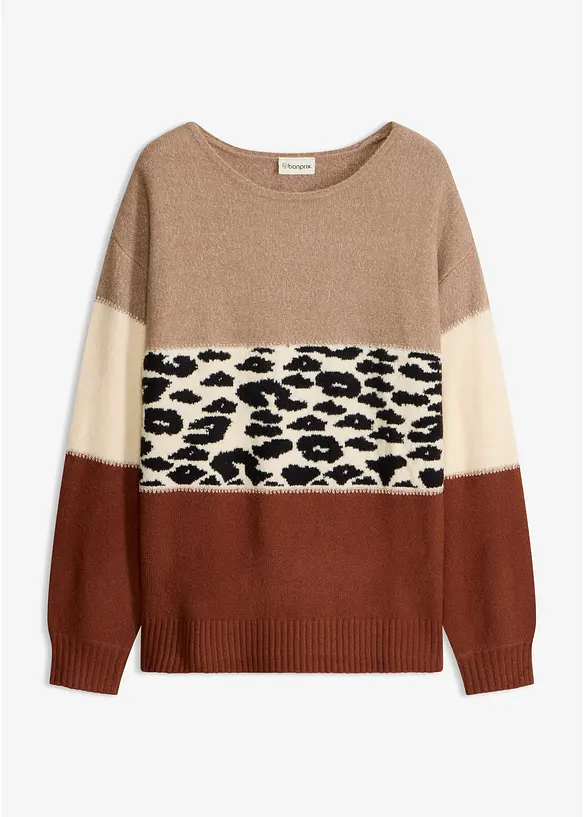 Oversize-Pullover mit U-Boot-Ausschnitt in braun von vorne - bonprix