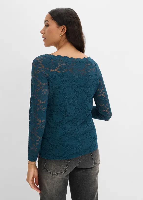 Langarmshirt mit Spitze in petrol von hinten (im Anschnitt) - bonprix