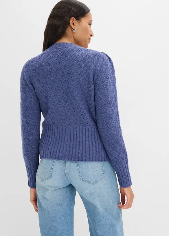 Feinstrickjacke in blau von hinten (im Anschnitt) - bonprix