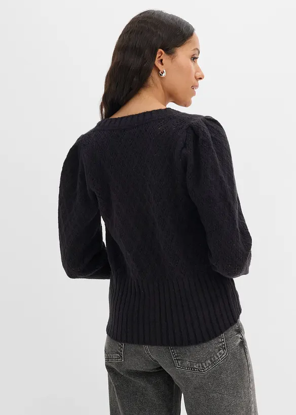 Feinstrickjacke in schwarz von hinten (im Anschnitt) - bonprix