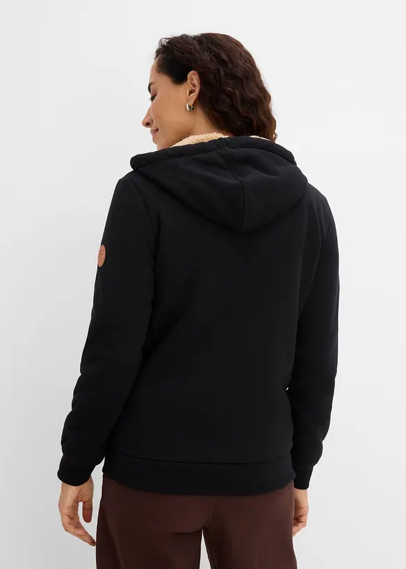 Kapuzen-Sweatjacke mit Teddyfutter in schwarz von hinten (im Anschnitt) - bonprix