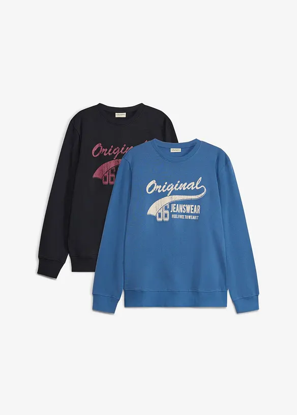Sweatshirt aus weichem Baumwoll-Mix (2er Pack) in schwarz von vorne - bonprix