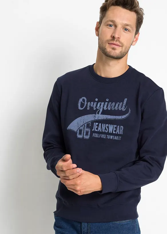 Sweatshirt aus weichem Baumwoll-Mix (2er Pack) in blau von vorne (im Anschnitt) - bonprix