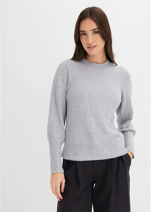 Pullover mit Ajourmuster in grau von vorne (im Anschnitt) - bonprix Pullover mit Ajourmuster in grau von vorne (im Anschnitt) - bonprix