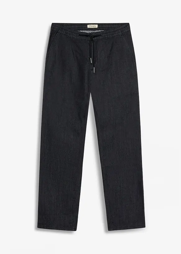 Leichte Regular-Fit Schlupfjeans mit Dehnbund, Straight in schwarz von vorne - bonprix