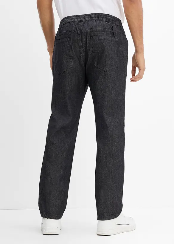 Leichte Regular-Fit Schlupfjeans mit Dehnbund, Straight in schwarz von hinten - bonprix
