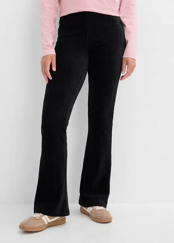 Ausgestellte Leggings in Cordoptik in schwarz von vorne - bonprix