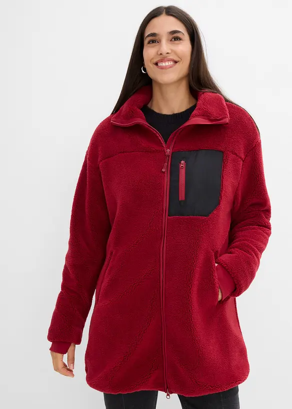 Teddy-Fleece-Jacke in rot von vorne (im Anschnitt) - bonprix