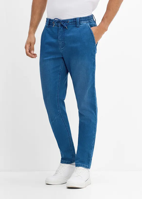 Regular-Fit Jeans-Jogger mit Dehnbund, Tapered in blau von vorne - bonprix