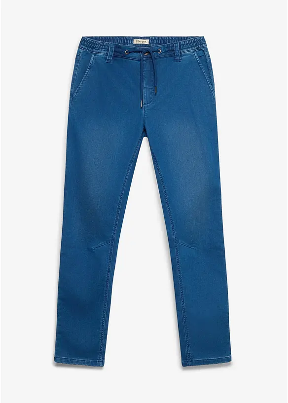 Regular-Fit Jeans-Jogger mit Dehnbund, Tapered in blau von vorne - bonprix