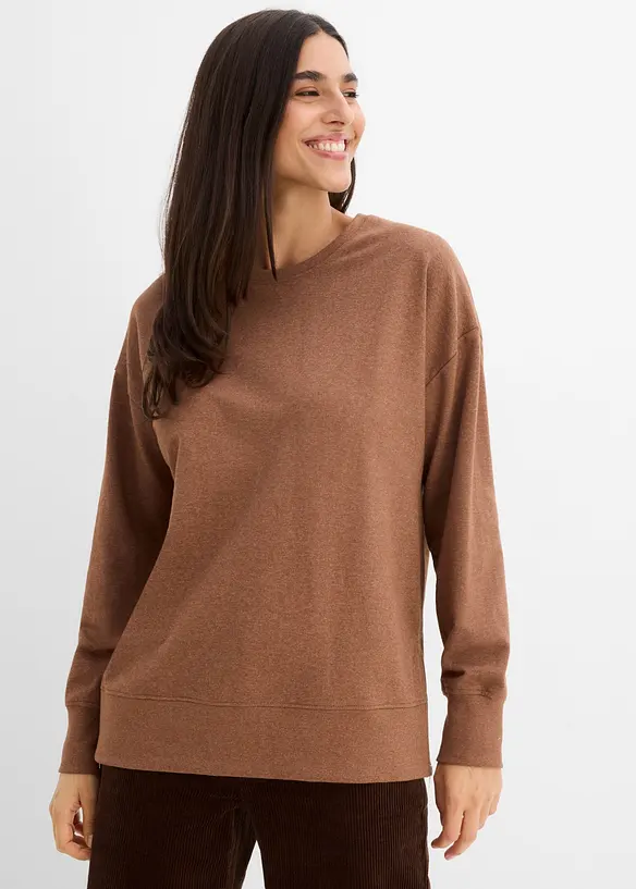 Sweatshirt aus Baumwoll-Mix in braun von vorne (im Anschnitt) - bonprix