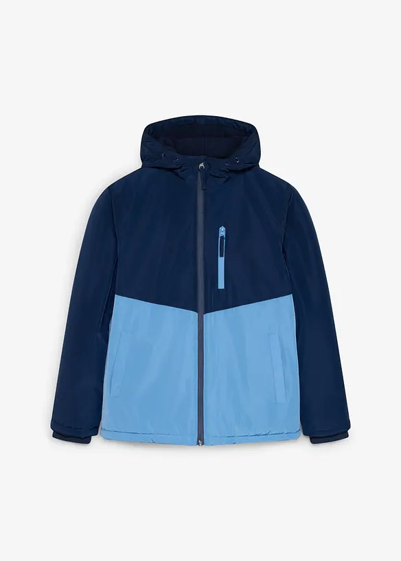 wasserdichte Winterjacke im Colourblocking mit Kapuze in blau von vorne - bonprix