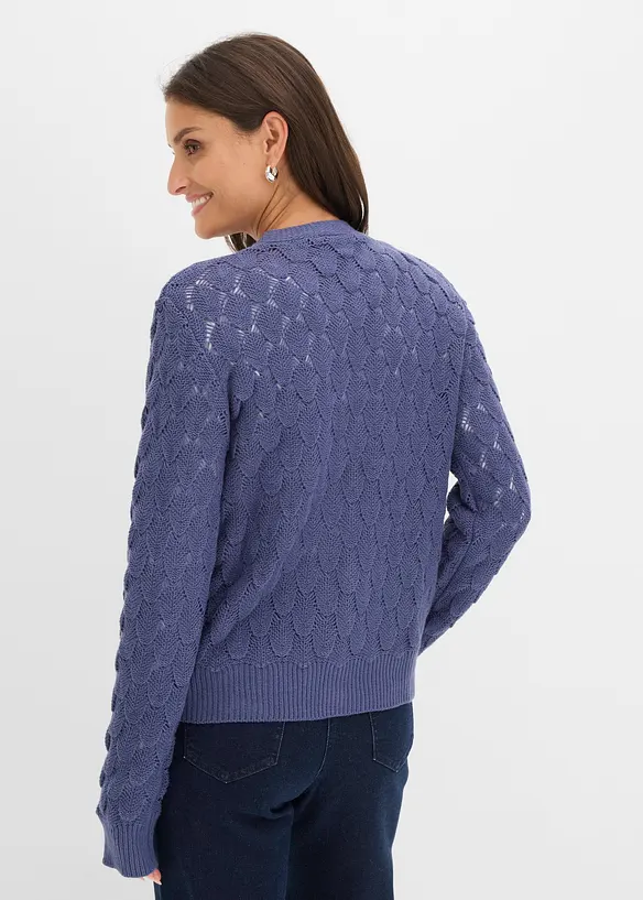 Ajour-Strickjacke in blau von hinten (im Anschnitt) - bonprix Ajour-Strickjacke in blau von hinten (im Anschnitt) - bonprix