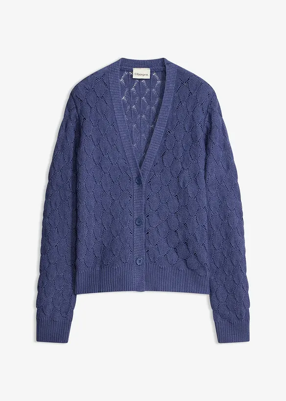 Ajour-Strickjacke in blau von vorne - bonprix Ajour-Strickjacke in blau von vorne - bonprix