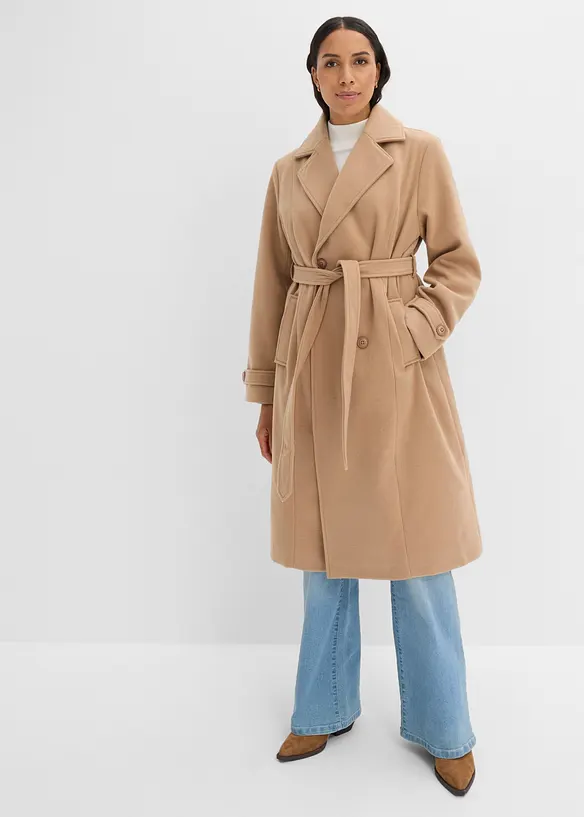 Winter-Trenchcoat in Wolloptik in braun von vorne (Totalaufnahme) - bonprix Winter-Trenchcoat in Wolloptik in braun von vorne (Totalaufnahme) - bonprix