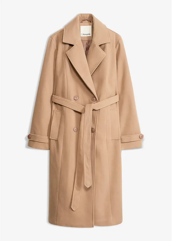 Winter-Trenchcoat in Wolloptik in braun von vorne - bonprix Winter-Trenchcoat in Wolloptik in braun von vorne - bonprix