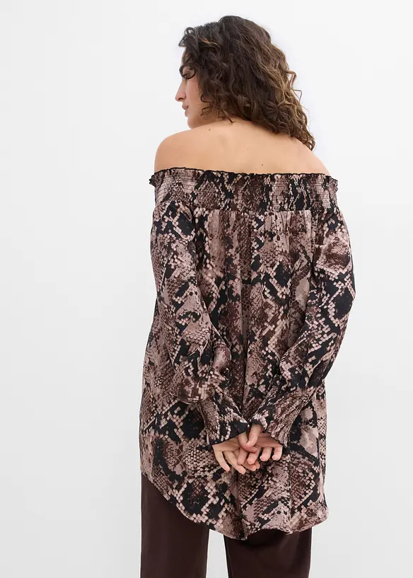 Carmenbluse aus leichtem Crêpe in braun von hinten (im Anschnitt) - bonprix Carmenbluse aus leichtem Crêpe in braun von hinten (im Anschnitt) - bonprix