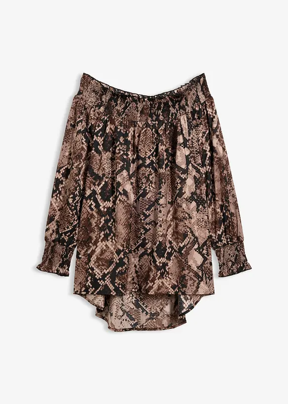 Carmenbluse aus leichtem Crêpe in braun von vorne - bonprix Carmenbluse aus leichtem Crêpe in braun von vorne - bonprix