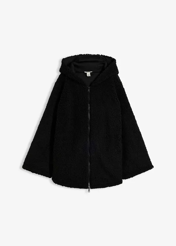 Teddy-Fleece Jacke in A-Linie mit Seitenschlitzen in schwarz von vorne - bonprix Teddy-Fleece Jacke in A-Linie mit Seitenschlitzen in schwarz von vorne - bonprix