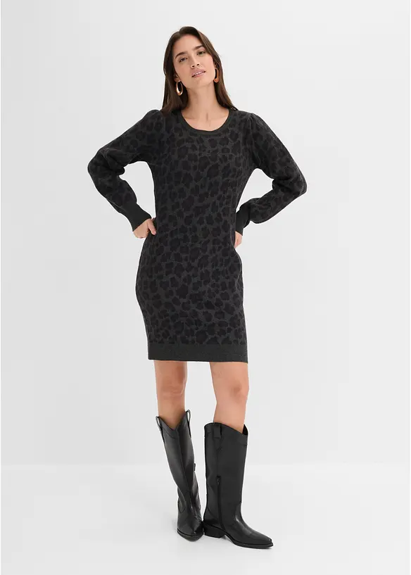 Strickkleid in grau von vorne (Totalaufnahme) - bonprix