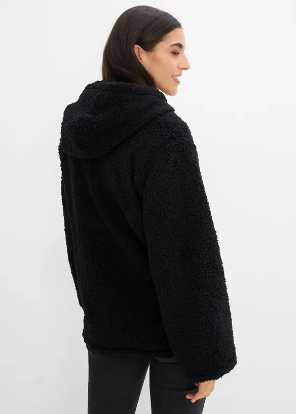 Teddy-Fleece Jacke in A-Linie mit Seitenschlitzen in schwarz von hinten (im Anschnitt) - bonprix Teddy-Fleece Jacke in A-Linie mit Seitenschlitzen in schwarz von hinten (im Anschnitt) - bonprix
